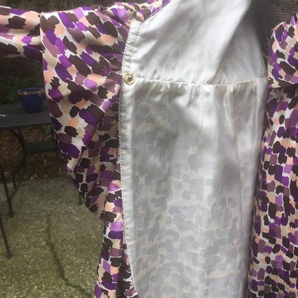 Kate Spade Aubrey Purple/White/Peach/Tan Wrap Silk Dress with Sash - Size 2. - Picture 9 of 17